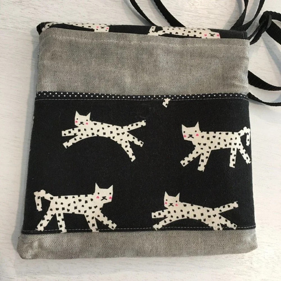 Kitty Cat Crossbody purse Festival Bag Black Handmade Travel Art - Picture 3 of 10